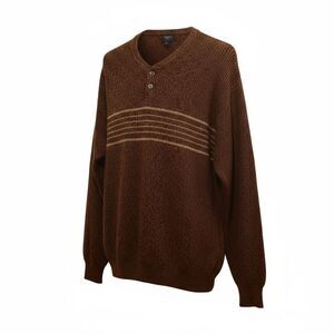 Dockers Mens 3XLT Brown Striped Knit Pullover Sweater 2 Button Collar Big & Tall